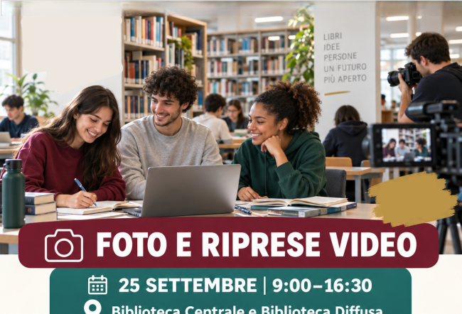 studenti in biblioteca, ripresi da telecamera